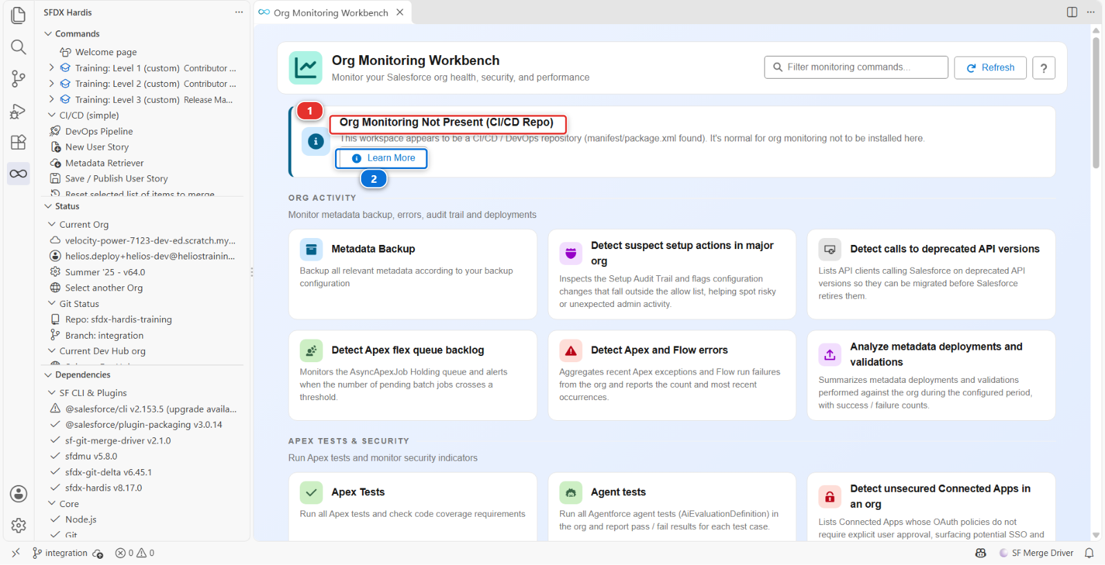 The Org Monitoring Workbench opened from a CI/CD repository